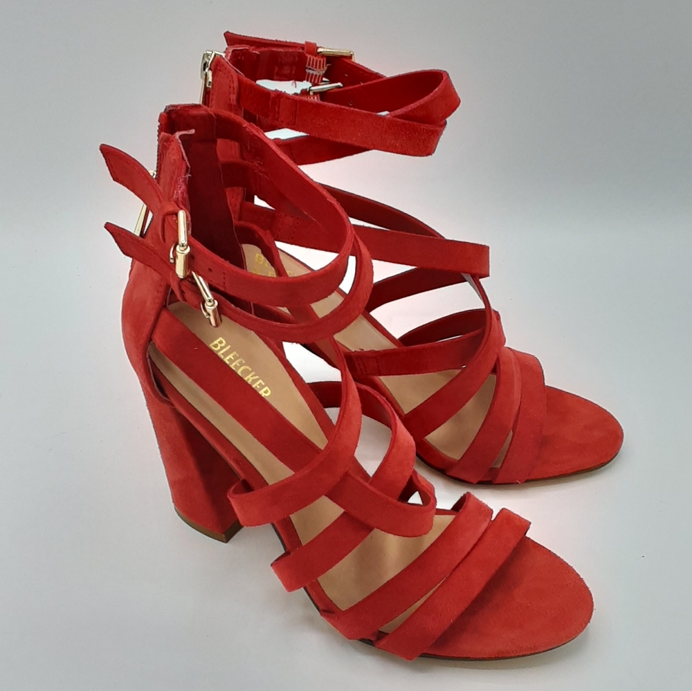 Bleecker & Bond Mindy Suede Strappy Block Heel Shoe.